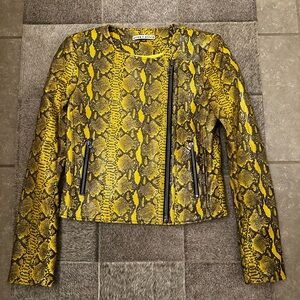Alice + Olivia Yellow Snake Print Leather Biker Jacket
